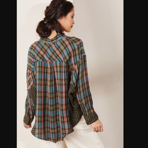 Free People Medium Multicolor Plaid Button Down Shirt - Picture 2 of 7
